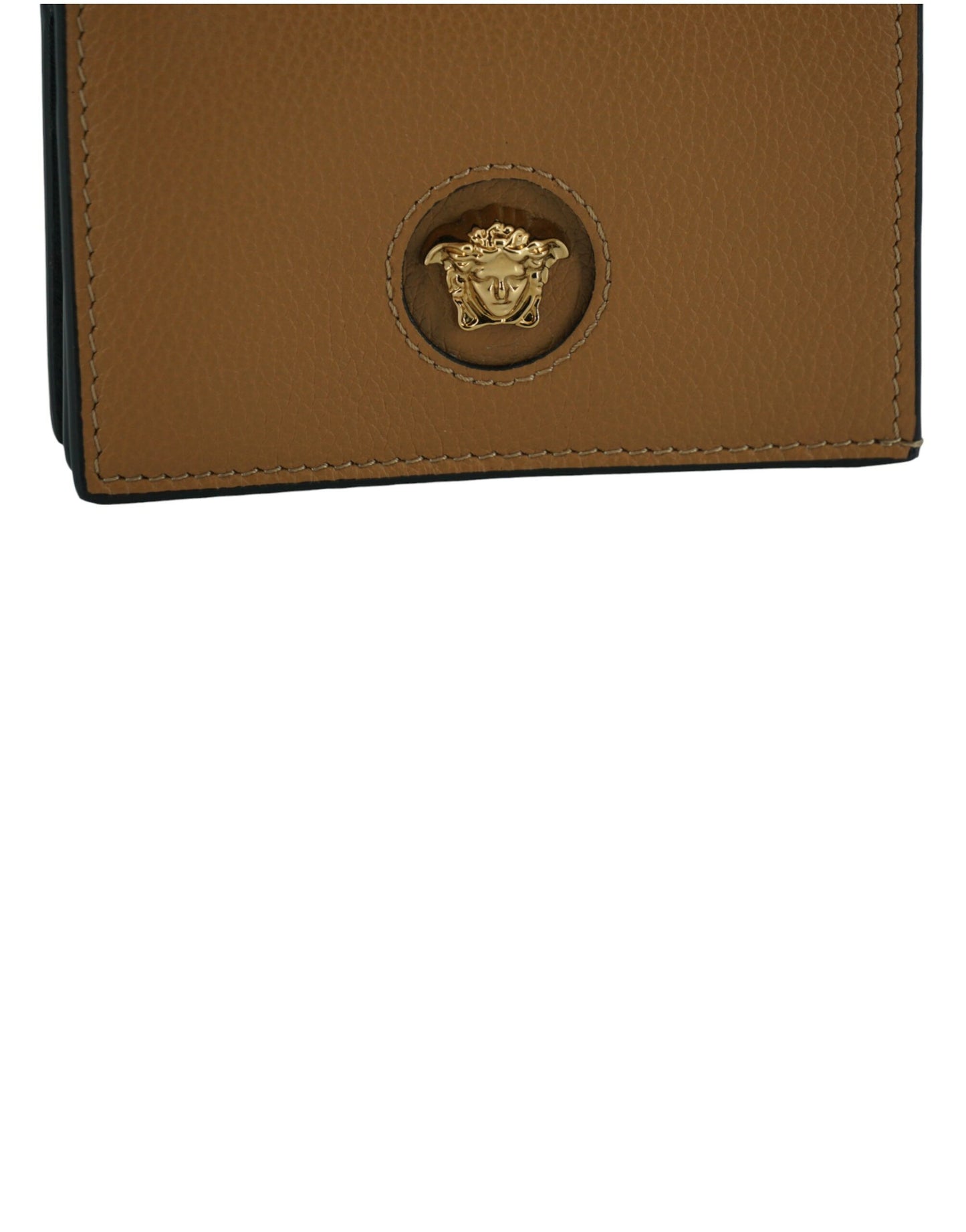 Versace Elegant Compact Leather Wallet In Brown