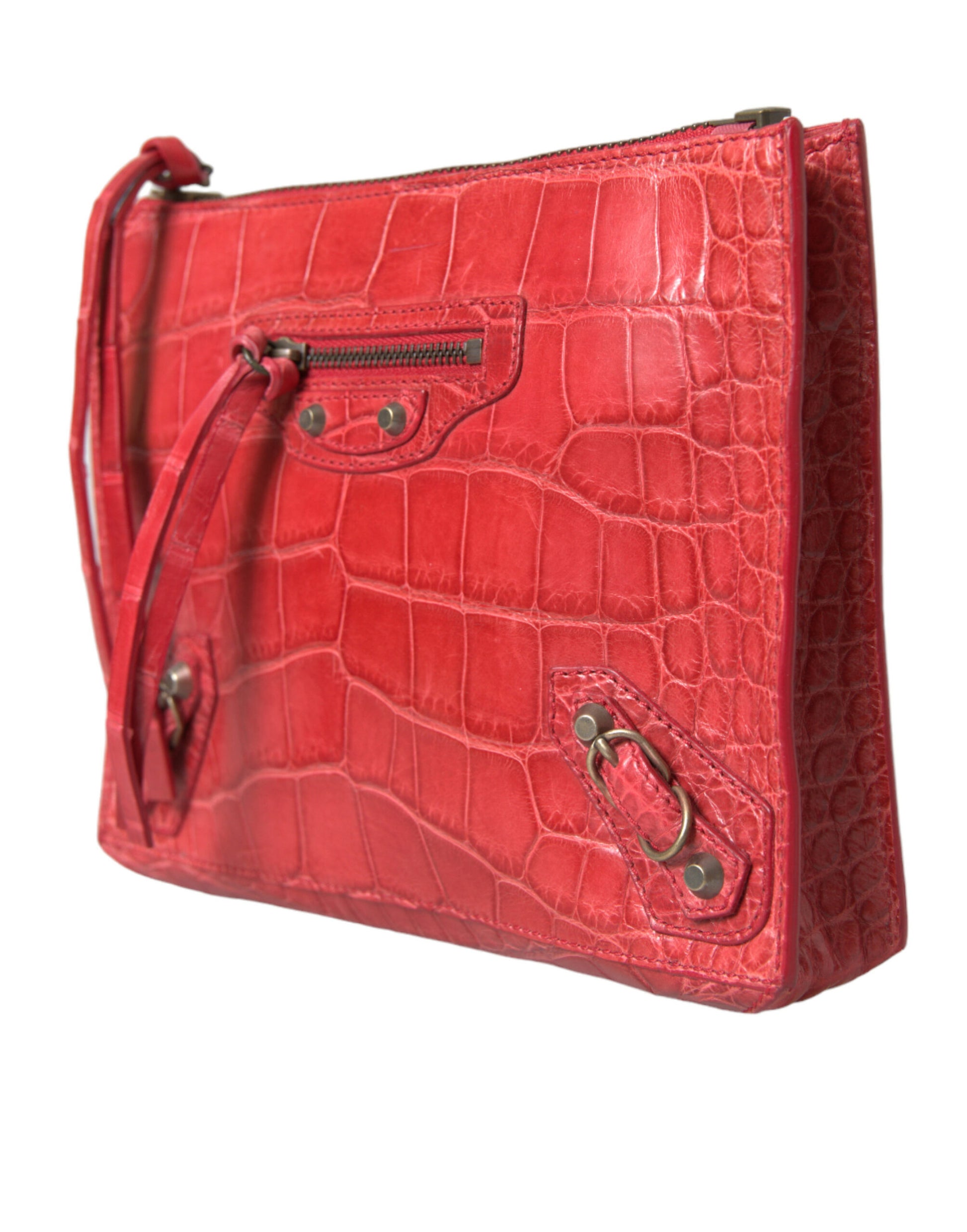 Balenciaga Exotic Red Alligator Leather Clutch at The Platonist