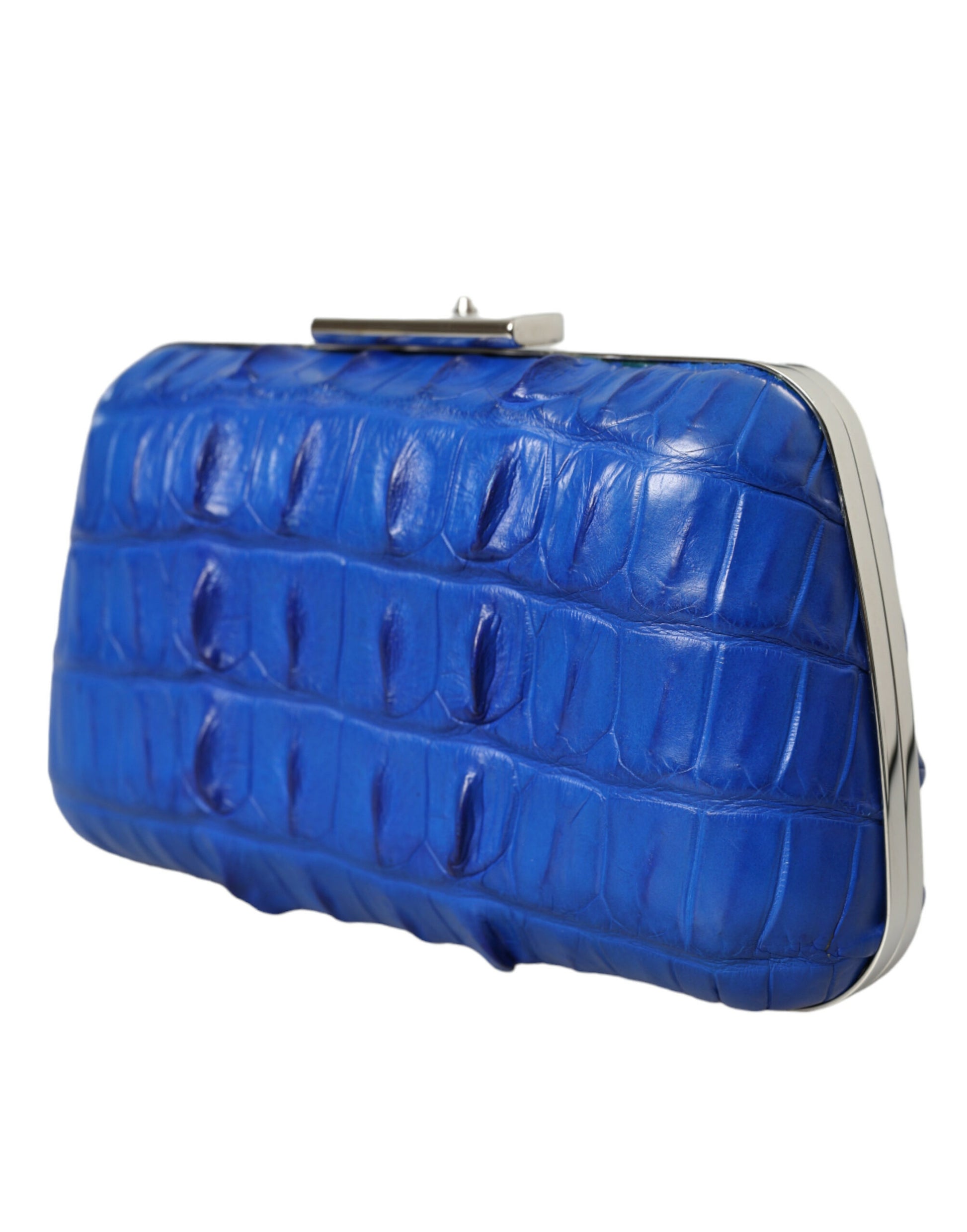 Balenciaga Electric Blue Crocodile Skin Clutch at The Platonist
