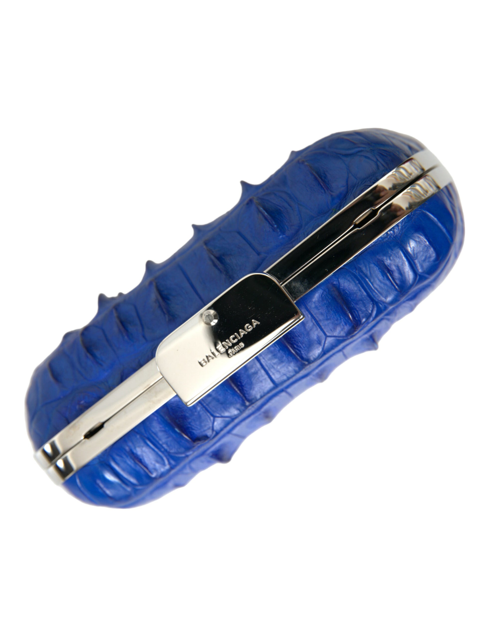 Balenciaga Electric Blue Crocodile Skin Clutch at The Platonist