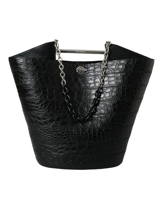 Balenciaga Elegant Black Crocodile Leather Maxi Bucket Bag at The Platonist