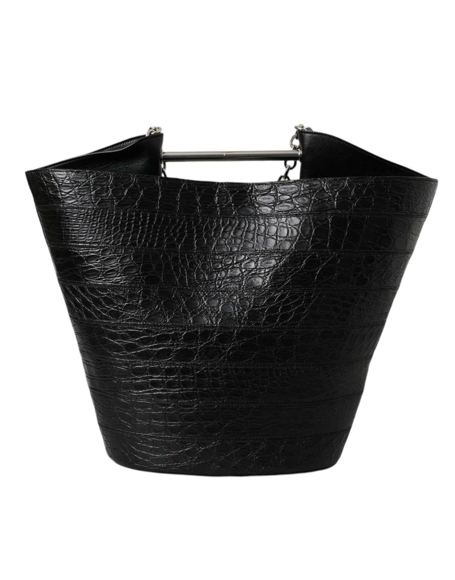 Balenciaga Elegant Black Crocodile Leather Maxi Bucket Bag at The Platonist