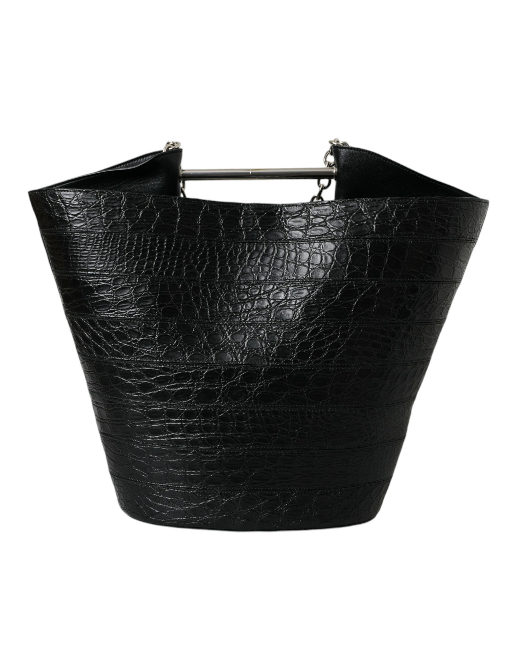 Balenciaga Elegant Black Crocodile Leather Maxi Bucket Bag at The Platonist