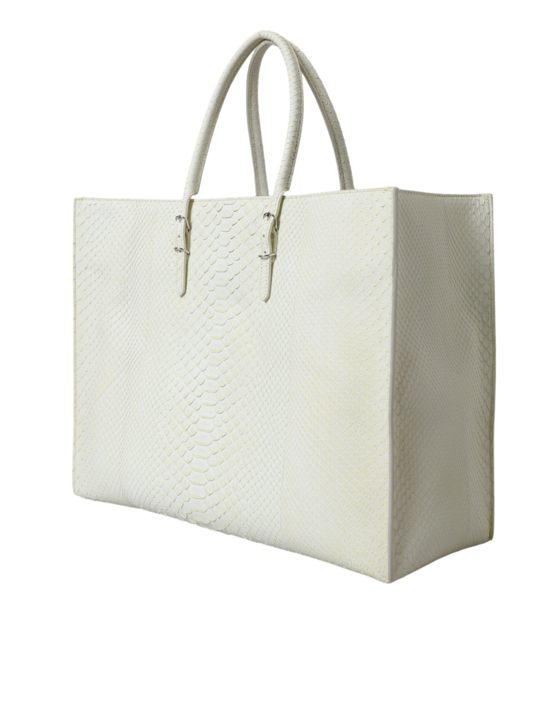Balenciaga Chic Python Leather Tote in White & Yellow at The Platonist
