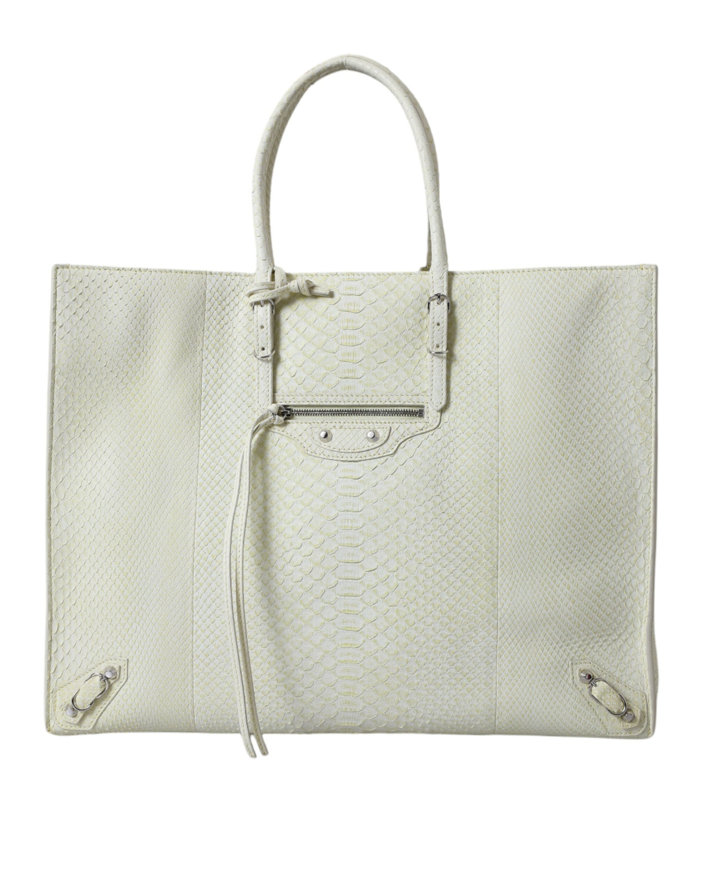 Balenciaga Chic Python Leather Tote in White & Yellow at The Platonist