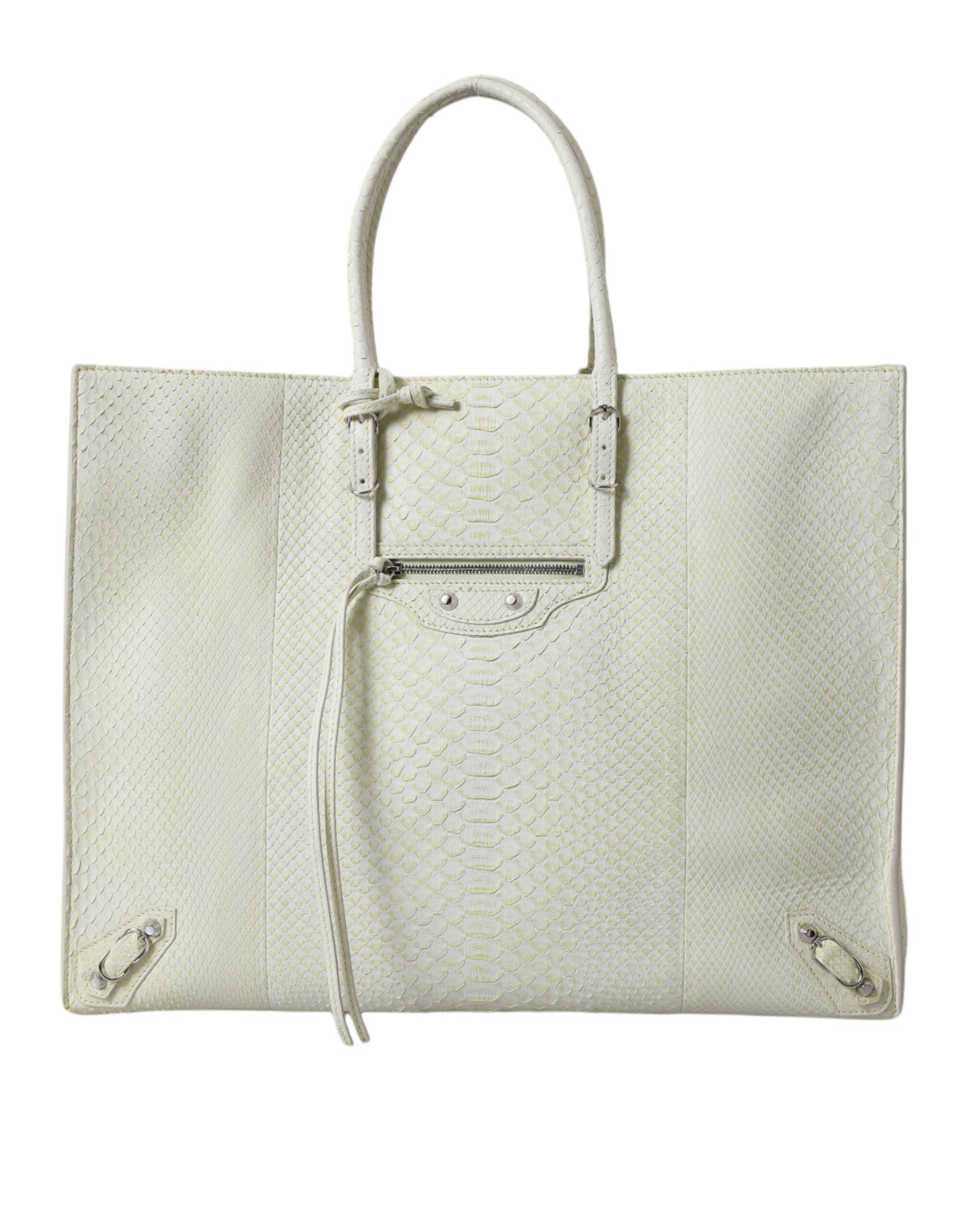 Balenciaga Chic Python Leather Tote in White & Yellow at The Platonist