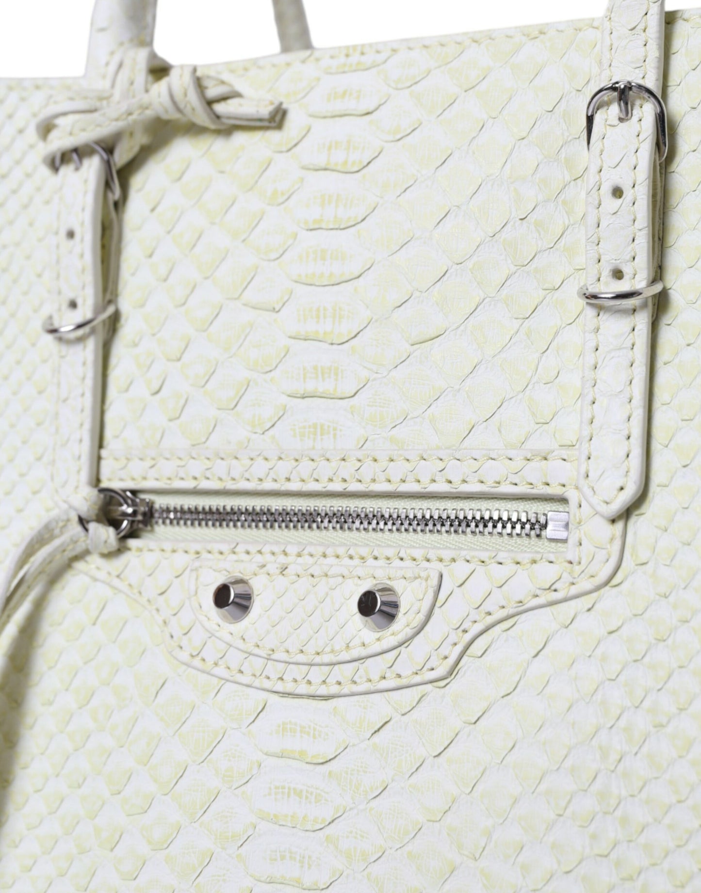 Balenciaga Chic Python Leather Tote in White & Yellow at The Platonist