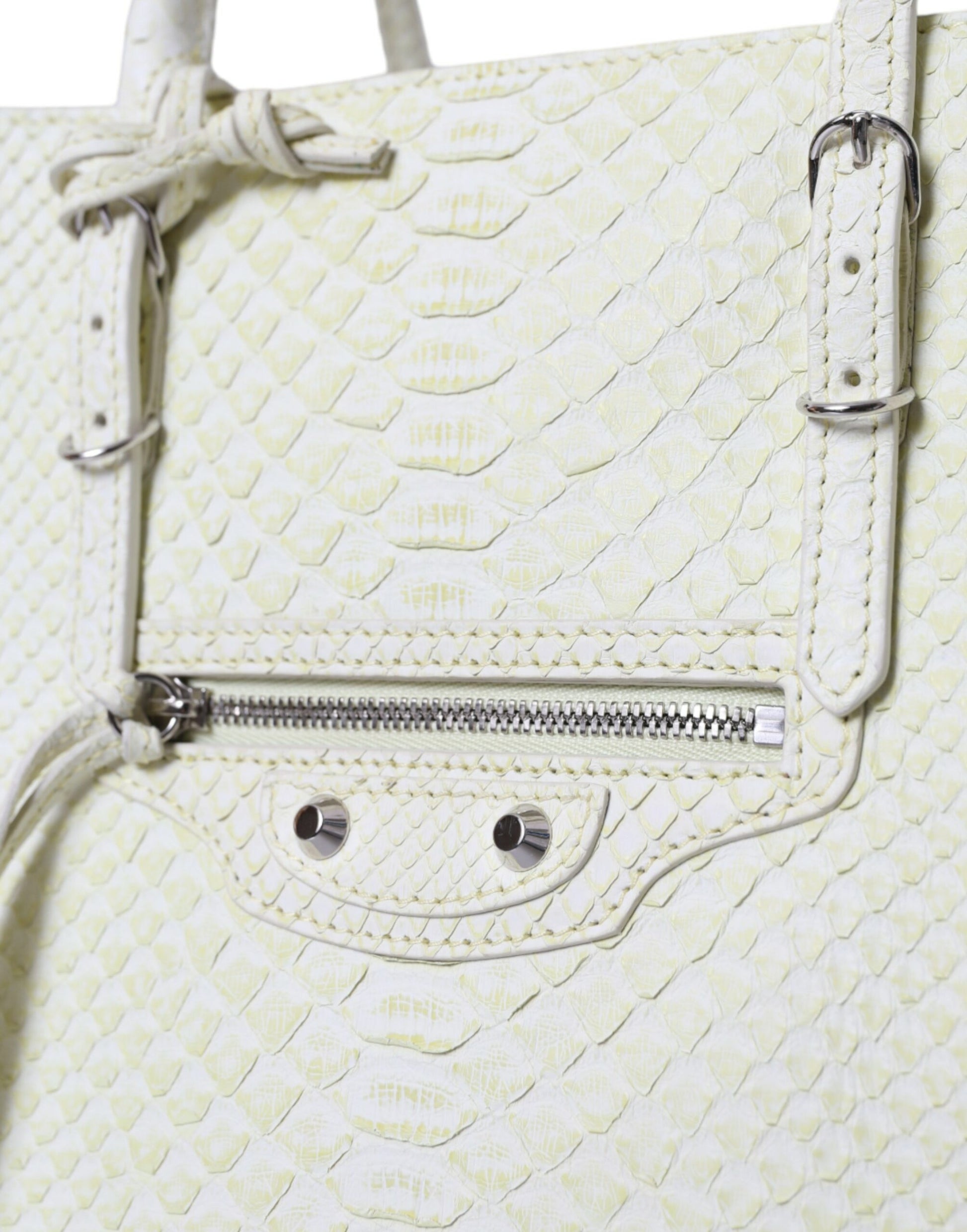 Balenciaga Chic Python Leather Tote in White & Yellow at The Platonist