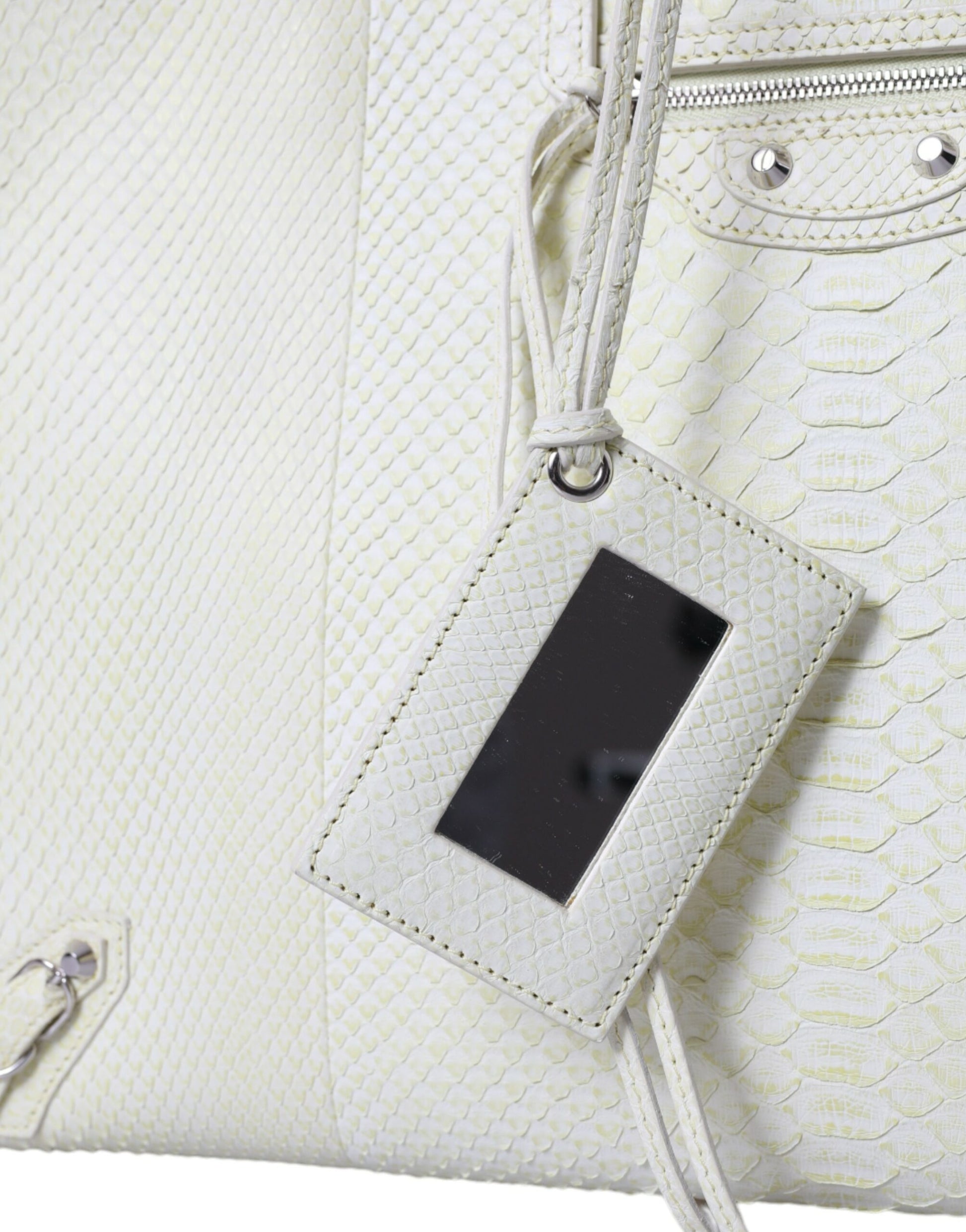 Balenciaga Chic Python Leather Tote in White & Yellow at The Platonist