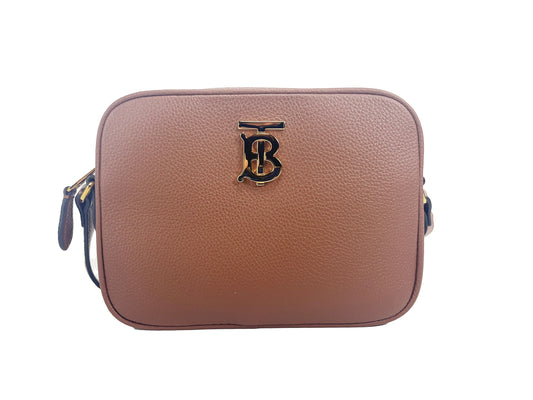 Burberry Small Leather Tan Camera Crossbody TB Logo Bag at The Platonist