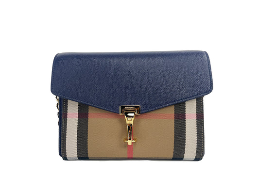Burberry Macken Small Regency Blue House Check Leather Crossbody Bag at The Platonist