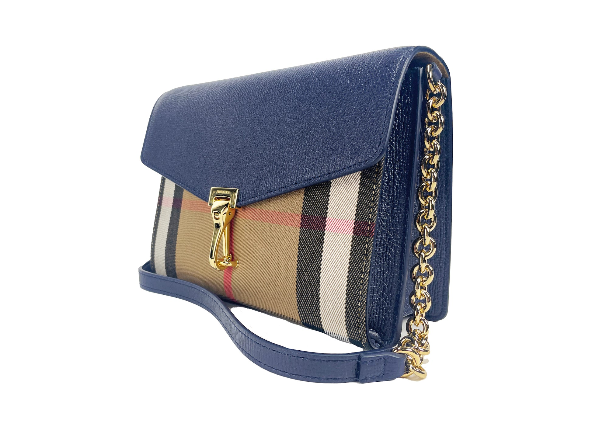 Burberry Macken Small Regency Blue House Check Leather Crossbody Bag at The Platonist