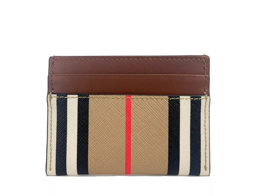 Burberry Sandon Tan Canvas Check Printed Leather Slim Card Case Wallet at The Platonist