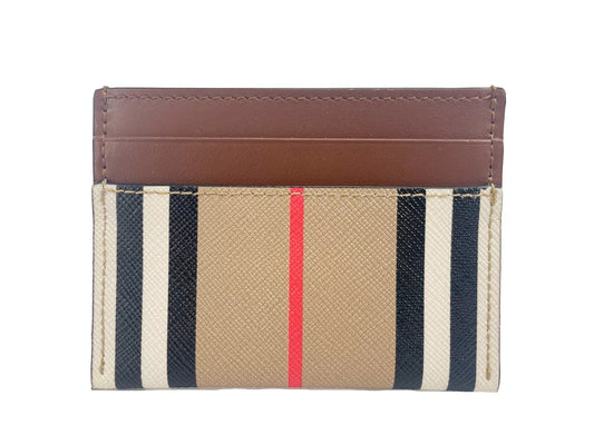 Burberry Sandon Tan Canvas Check Printed Leather Slim Card Case Wallet at The Platonist