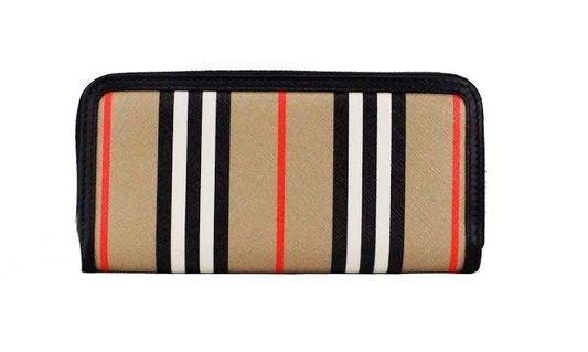 Burberry Ellerby Black Leather Icon Stripe Canvas Zip Around Continental Wallet at The Platonist