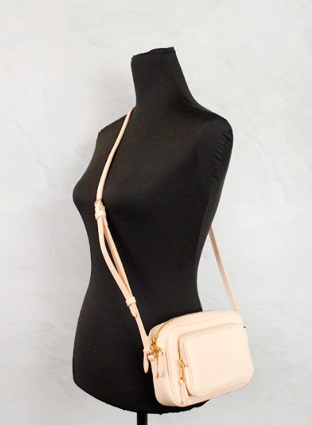 Burberry Small Branded Peach Pink Grainy Leather Camera Crossbody Bag at The Platonist