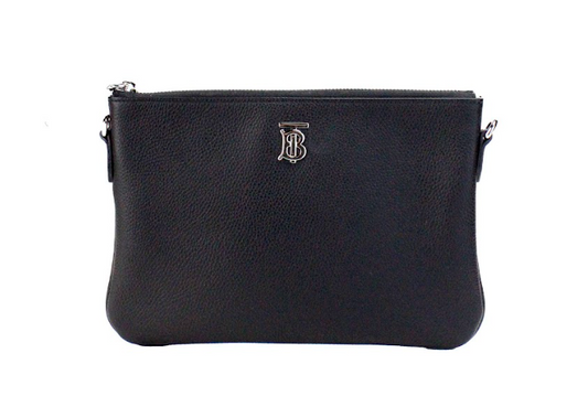 Burberry Peyton Monogram Black Leather Pouch Crossbody Bag Purse at The Platonist