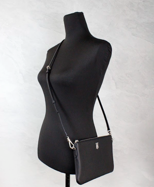 Burberry Peyton Monogram Black Leather Pouch Crossbody Bag Purse at The Platonist