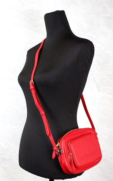 Burberry Small Branded Bright Red Grainy Leather Camera Crossbody Bag at The Platonist