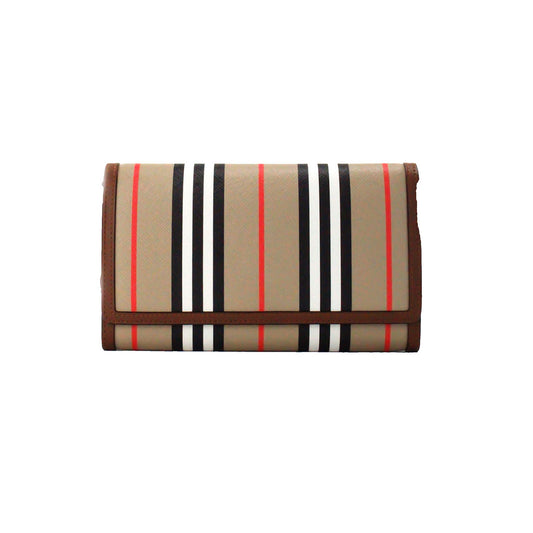 Burberry Hannah Icon Stripe Archive Tan E-Canvas Leather Wallet Crossbody Bag at The Platonist