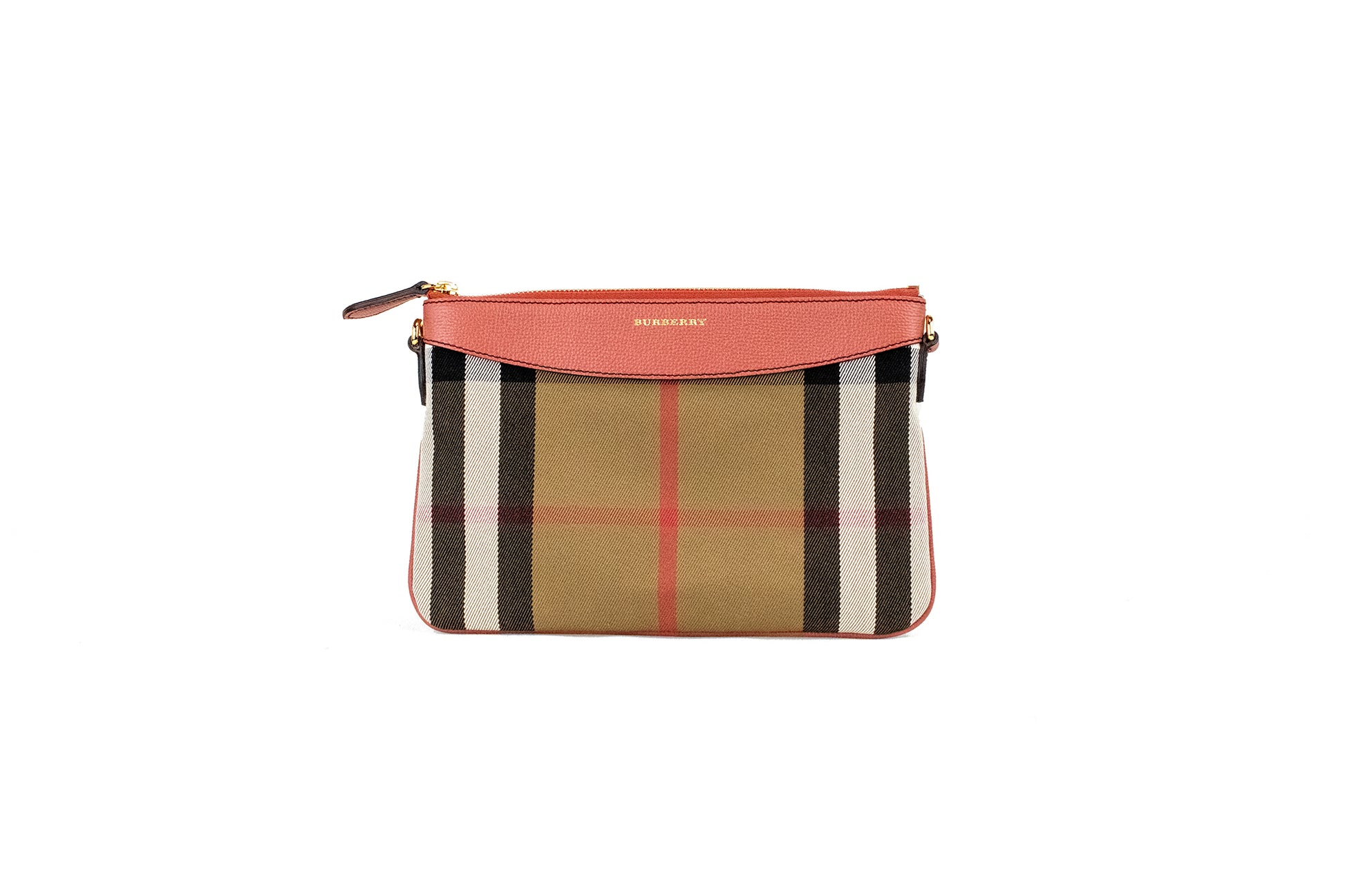 Burberry Peyton House Check Derby Cinnamon Red Grain Leather Pouch Crossbody Bag at The Platonist