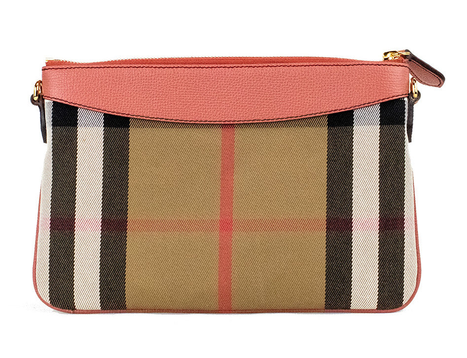 Burberry Peyton House Check Derby Cinnamon Red Grain Leather Pouch Crossbody Bag at The Platonist