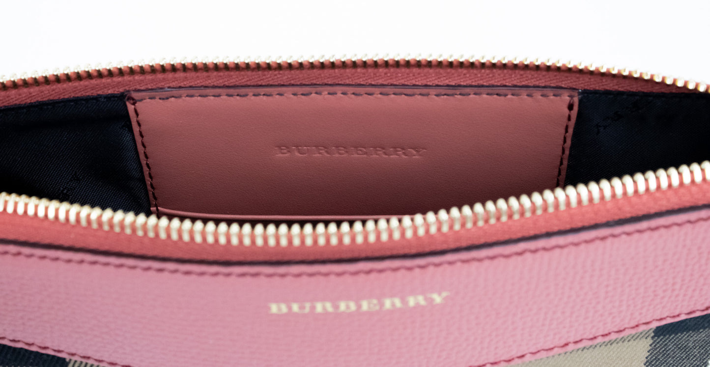 Burberry Peyton House Check Derby Cinnamon Red Grain Leather Pouch Crossbody Bag at The Platonist