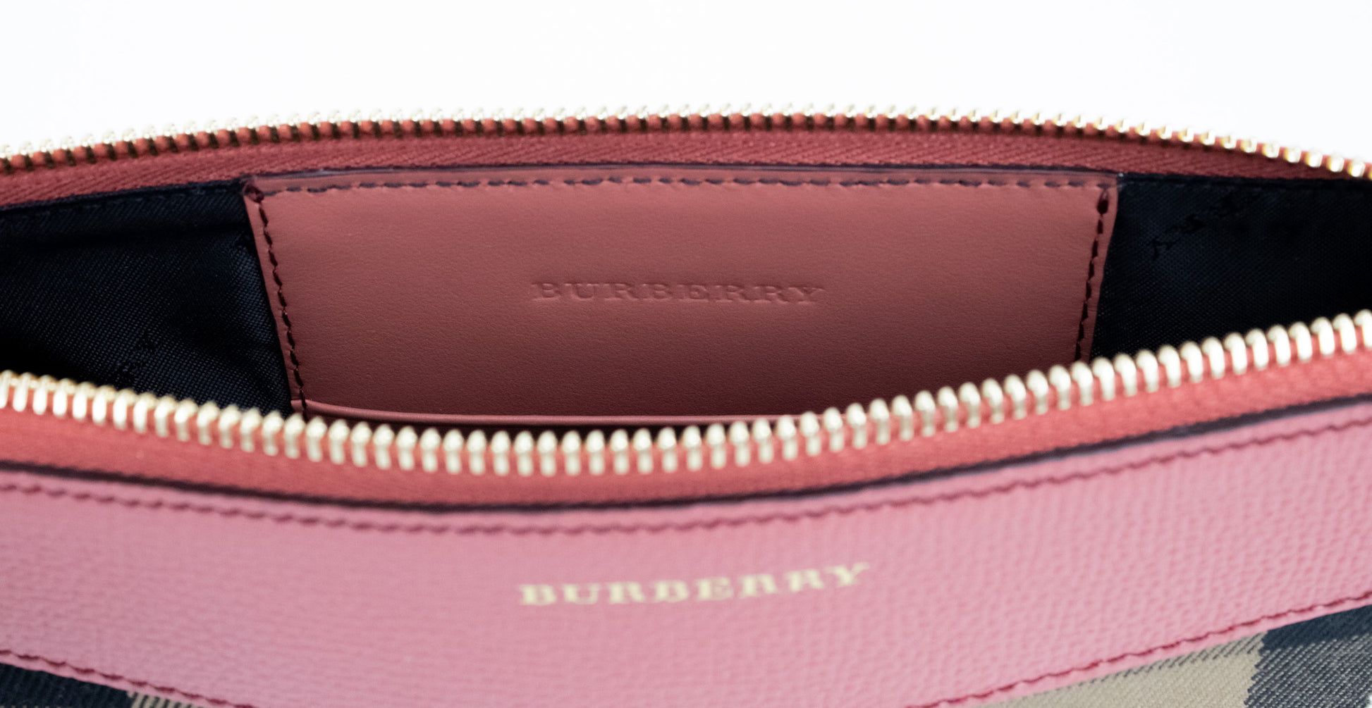 Burberry Peyton House Check Derby Cinnamon Red Grain Leather Pouch Crossbody Bag at The Platonist