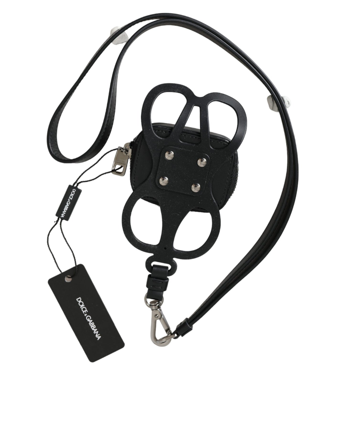 Portefeuille porte-monnaie avec cordon en cuir de veau noir Dolce &amp; Gabbana avec logo DG