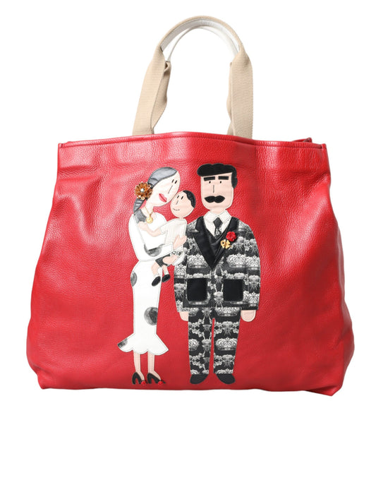 Dolce & Gabbana Red Leather #Dgfamily Patch Shopping Tote Bag