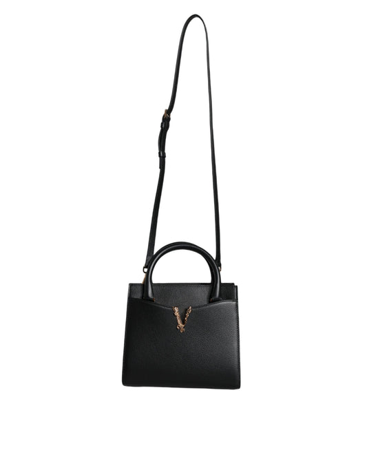 Versace Black Small Leather Tophandle Shoulder Crossbody Bag