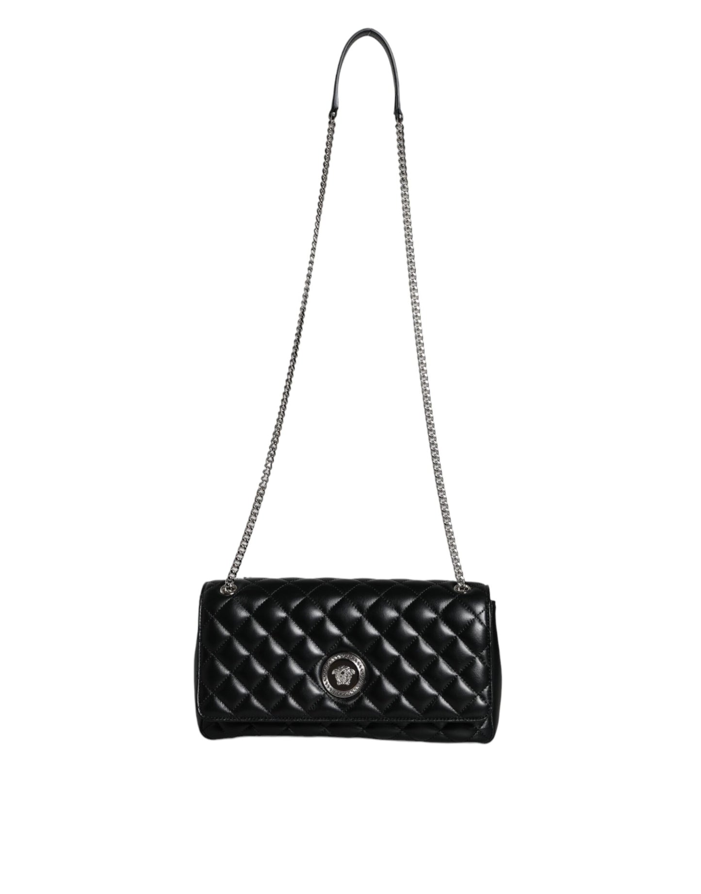 Sac bandoulière Versace en cuir d'agneau matelassé noir