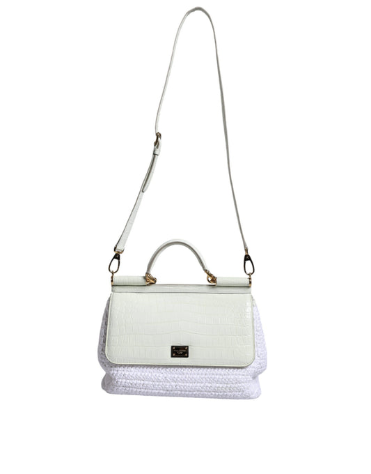 Dolce & Gabbana White Rafia Leather Sicily Crossbody Bag