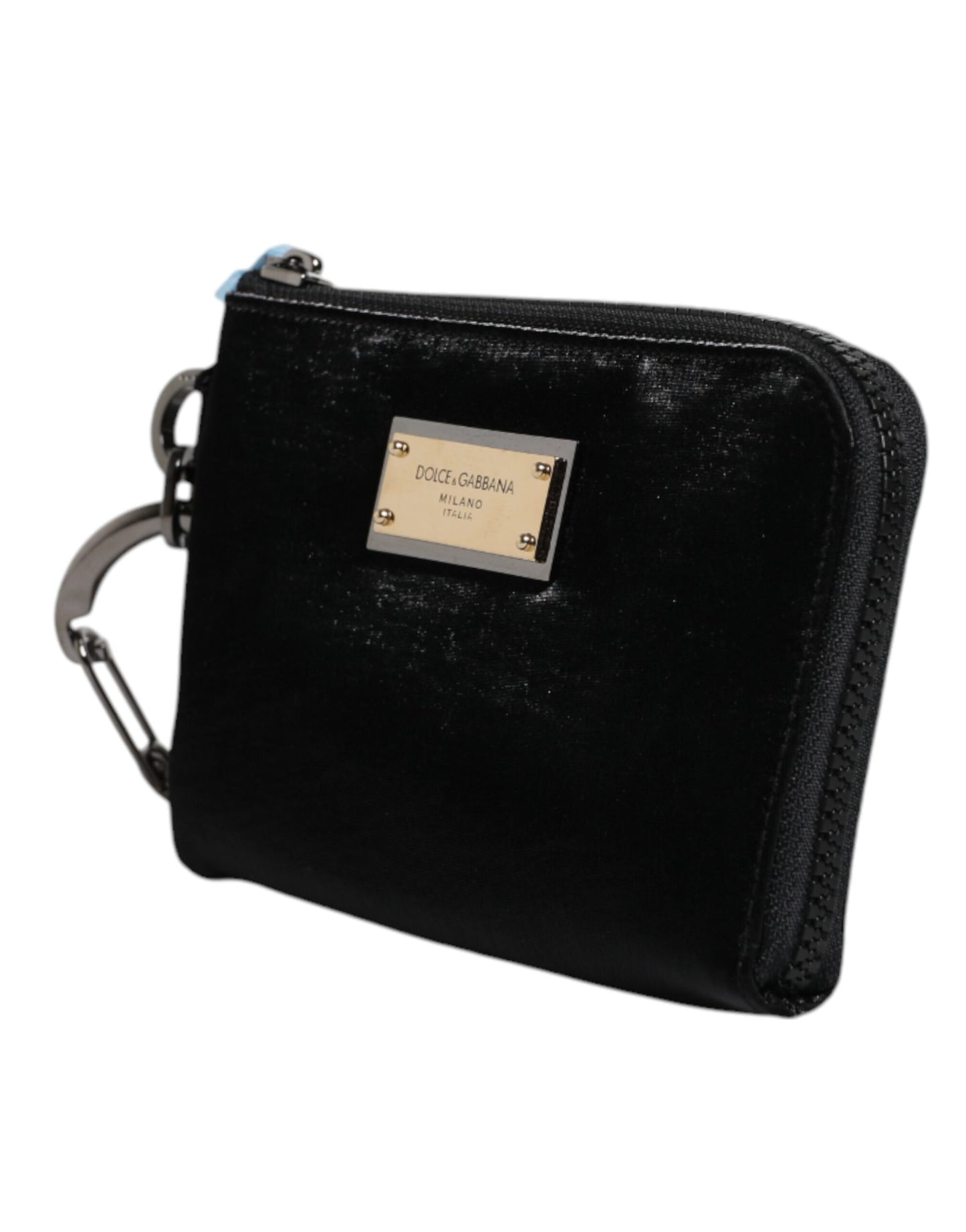Dolce &amp; Gabbana – Schwarze Clutch aus Nylon mit Schlüsselanhänger und Logo-Schild