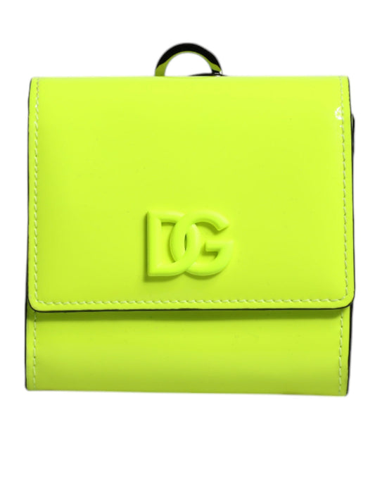 Dolce & Gabbana Yellow Green Bifold Dg Logo Neck Strap Cardholder Wallet