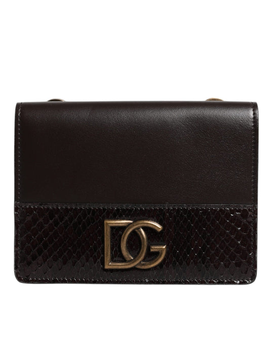 Dolce &amp; Gabbana Braunes Leder-Kartenetui mit zweifacher Faltschließe und DG-Logo