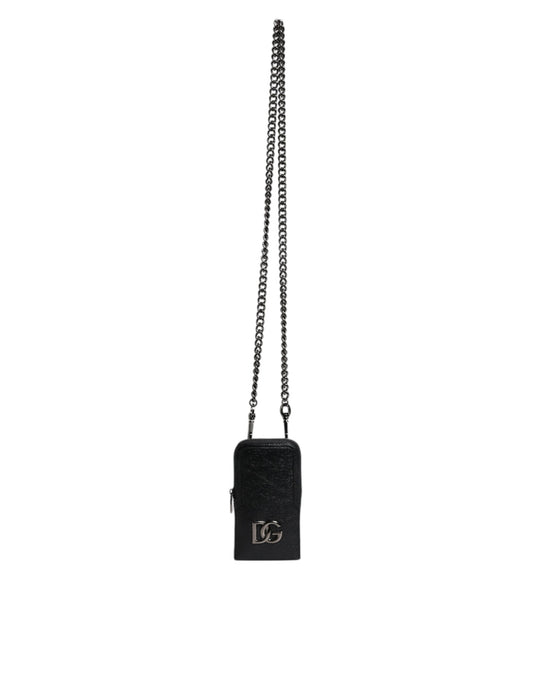 Dolce &amp; Gabbana Schwarze Lederhandtasche, Umhängetasche mit Kette