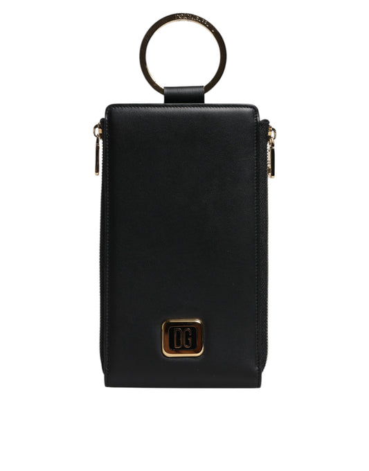 Dolce &amp; Gabbana – Karten- und Münzgeldbörse mit Logo-Schild aus schwarzem Leder