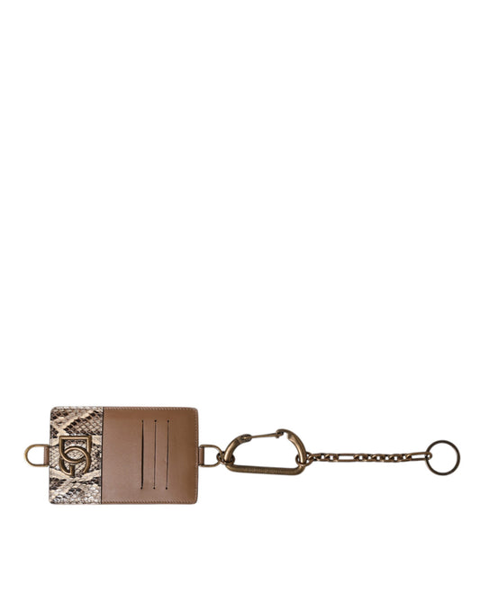 Dolce &amp; Gabbana – Kartenetui aus exotischem Leder in Braun mit DG-Logo-Plakette