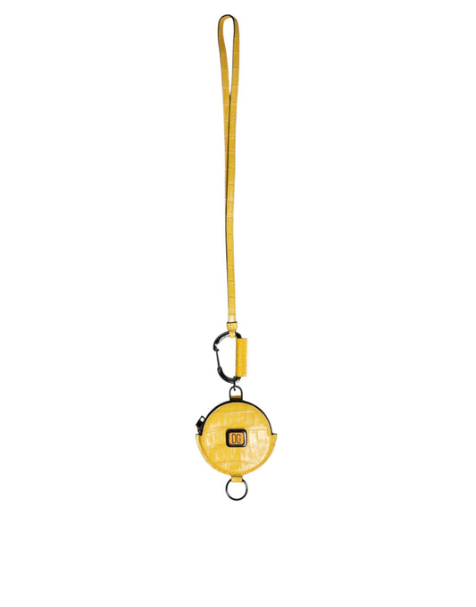 Dolce & Gabbana Yellow Round Leather Dg Logo Coin Purse Lanyard Wallet