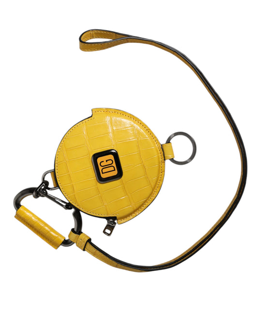Dolce & Gabbana Yellow Round Leather Dg Logo Coin Purse Lanyard Wallet