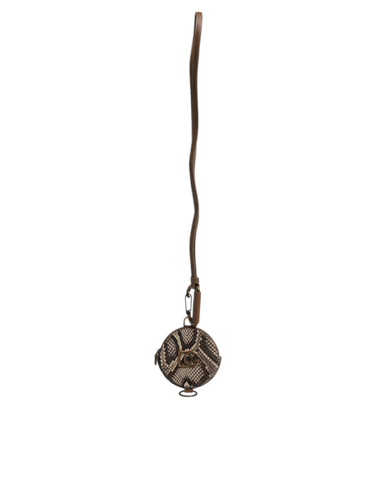 Portefeuille rond en cuir marron Dolce &amp; Gabbana avec logo DG et cordon
