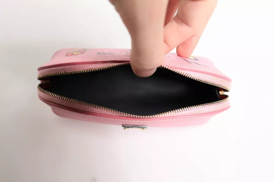 Dolce & Gabbana Pink Leather Dg Logo Zip Around Hand Purse Pouch Wallet