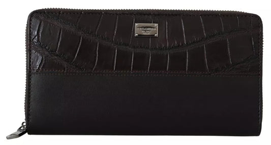 Dolce &amp; Gabbana – Continental Clutch aus exotischem Leder mit Rundum-Reißverschluss in Braun