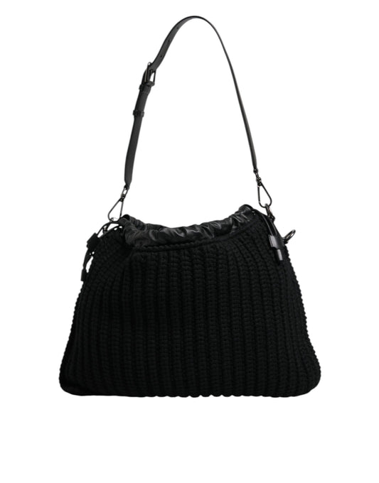 Dolce &amp; Gabbana – Schwarze Schultertasche aus gestricktem Kaschmirleder