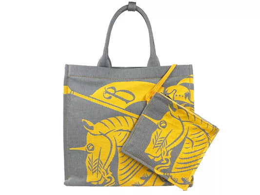 Burberry EKD Canvas Tote Bag With Coin Pouch Sunflower Gray at The Platonist