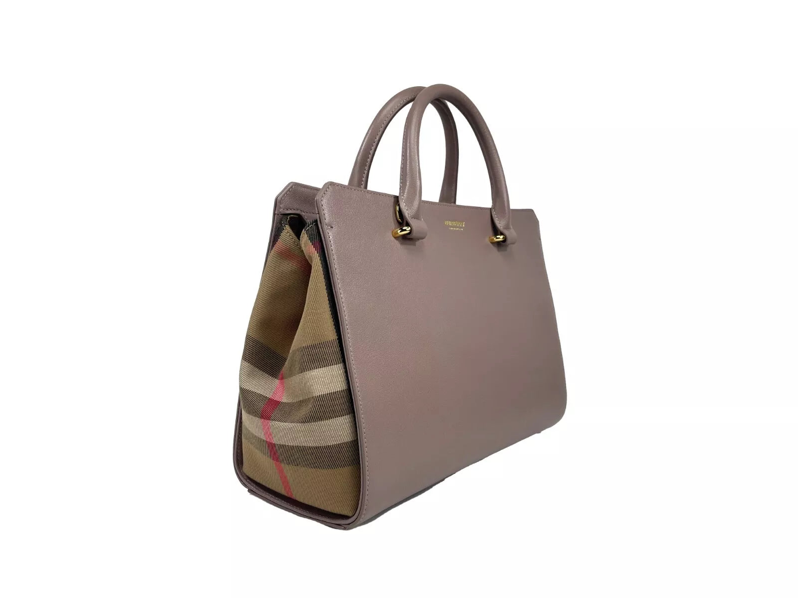 Burberry Small Banwell Leather Tote Bag Purse Grey Mink at The Platonist