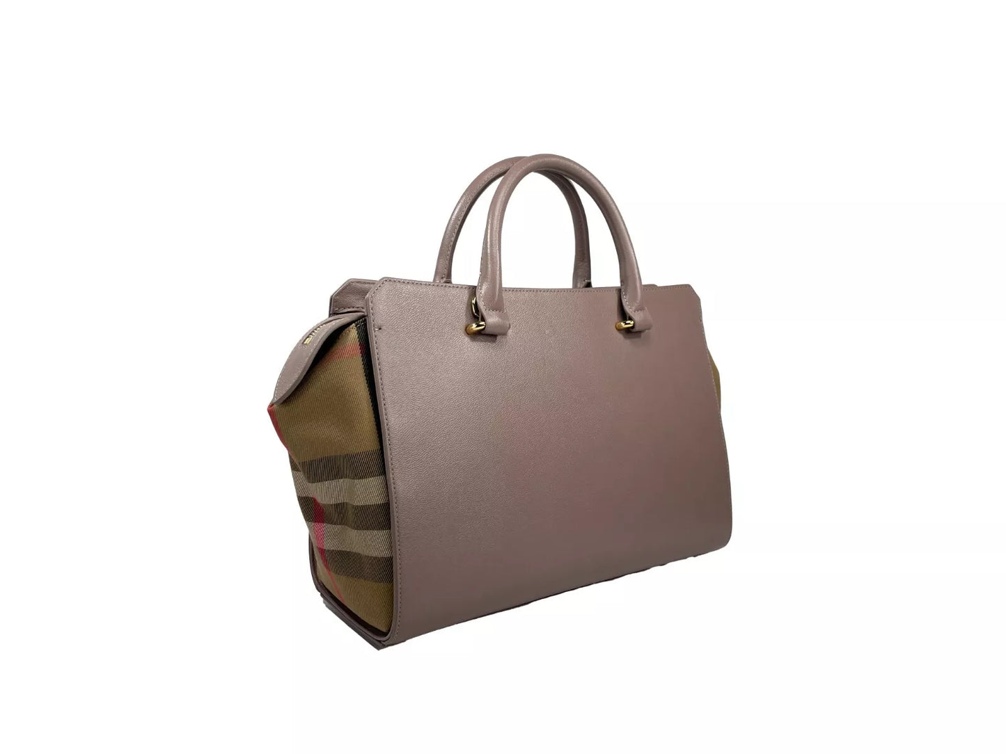 Burberry Small Banwell Leather Tote Bag Purse Grey Mink at The Platonist
