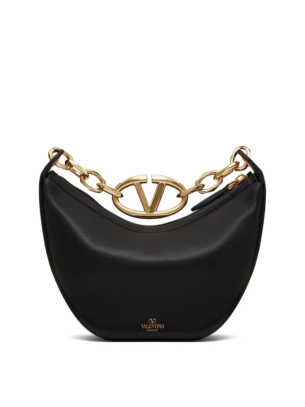 Valentino Garavani Mini Hobo Vlogo Umhängetasche aus schwarzem Leder