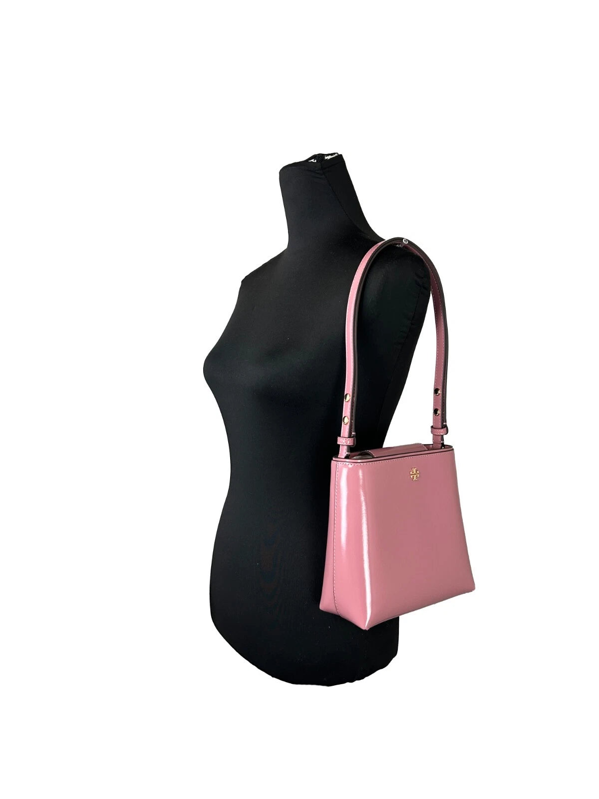 Tory Burch Patent Emerson Small Bucket Bag Purse Pink at The Platonist